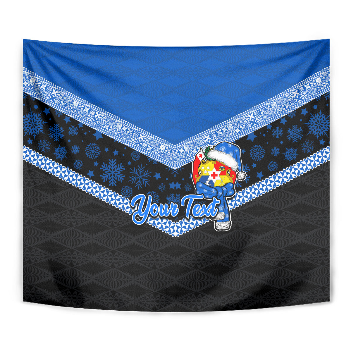 Personalised Tonga Christmas Tapestry Tongan Coat of Arms Santa With Ngatu Pattern Christmas Blue Style LT03 - Polynesian Pride