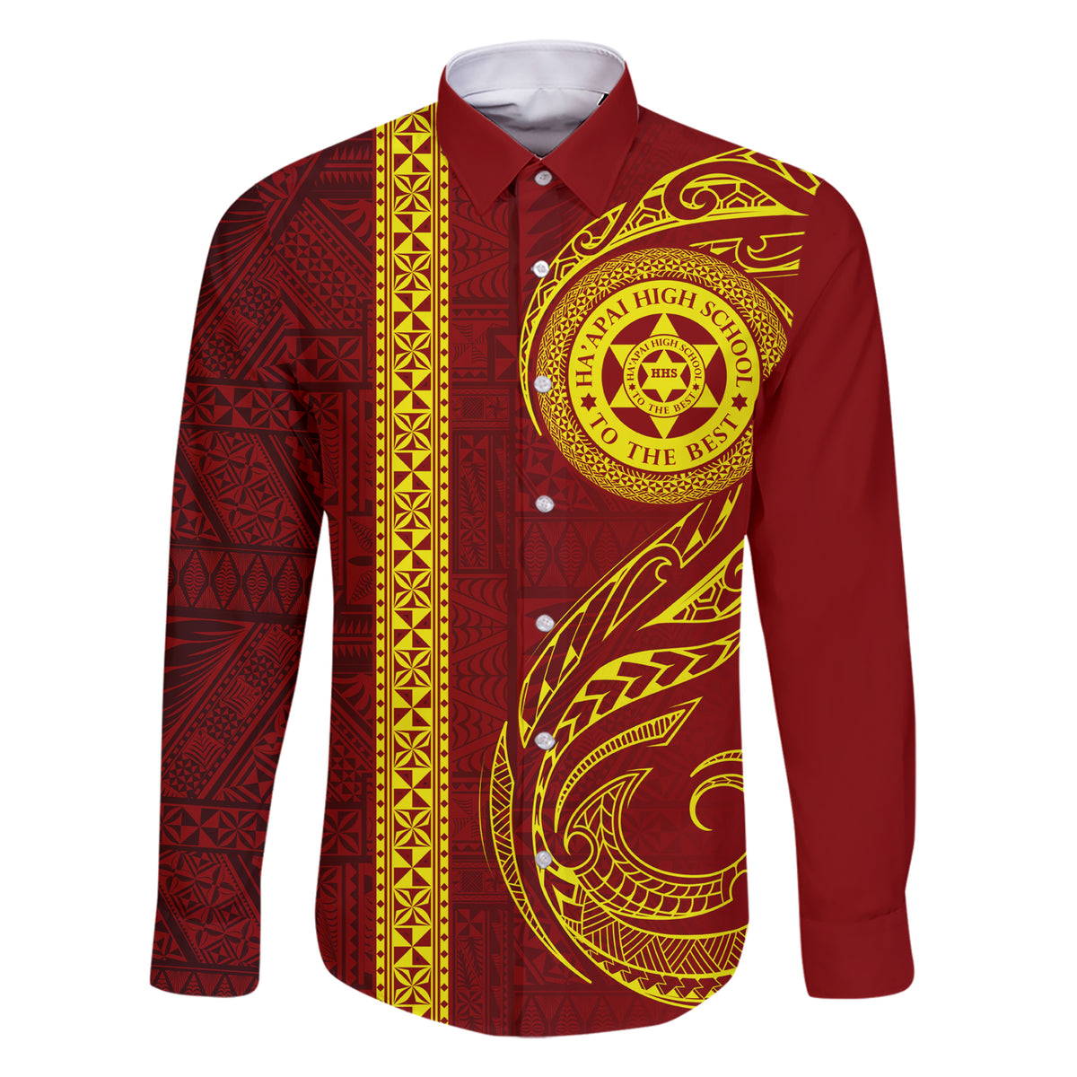 Tonga Ha'apai High School Family Matching Short Sleeve Bodycon Dress and Hawaiian Shirt Ngatu and Maori Ethnic Tribal Pattern LT03 Dad's Shirt - Long Sleeve Red - Polynesian Pride