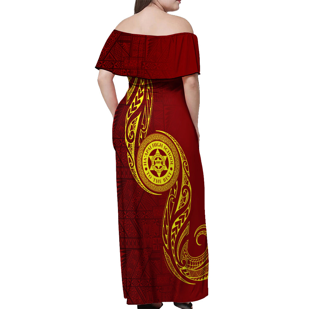 Tonga Ha'apai High School Off Shoulder Maxi Dress Ngatu and Maori Ethnic Tribal Pattern LT03 - Polynesian Pride