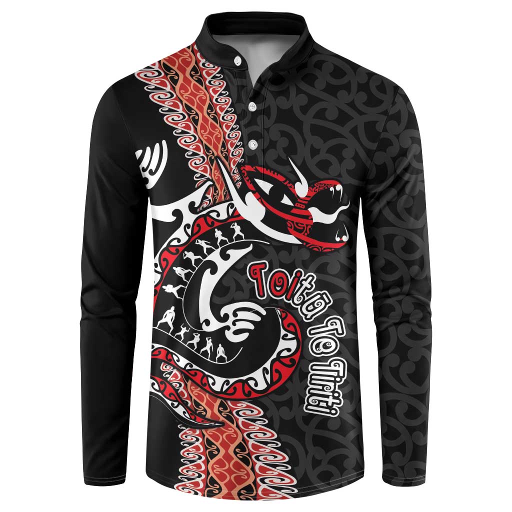 Aotearoa Toitu Te Tiriti Button Sweatshirt Maori Taniwha Haka - Honour the Treaty LT03