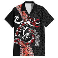 Aotearoa Toitu Te Tiriti Family Matching Off Shoulder Maxi Dress and Hawaiian Shirt Maori Taniwha Haka - Honour the Treaty LT03 Dad's Shirt - Short Sleeve Black - Polynesian Pride
