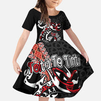Aotearoa Toitu Te Tiriti Family Matching Summer Maxi Dress and Hawaiian Shirt Maori Taniwha Haka - Honour the Treaty LT03 Daughter's Dress Black - Polynesian Pride