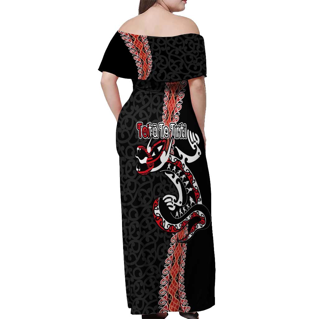 Aotearoa Toitu Te Tiriti Off Shoulder Maxi Dress Maori Taniwha Haka - Honour the Treaty LT03 - Polynesian Pride