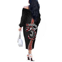 Aotearoa Toitu Te Tiriti Off The Shoulder Long Sleeve Dress Maori Taniwha Haka - Honour the Treaty LT03 - Polynesian Pride