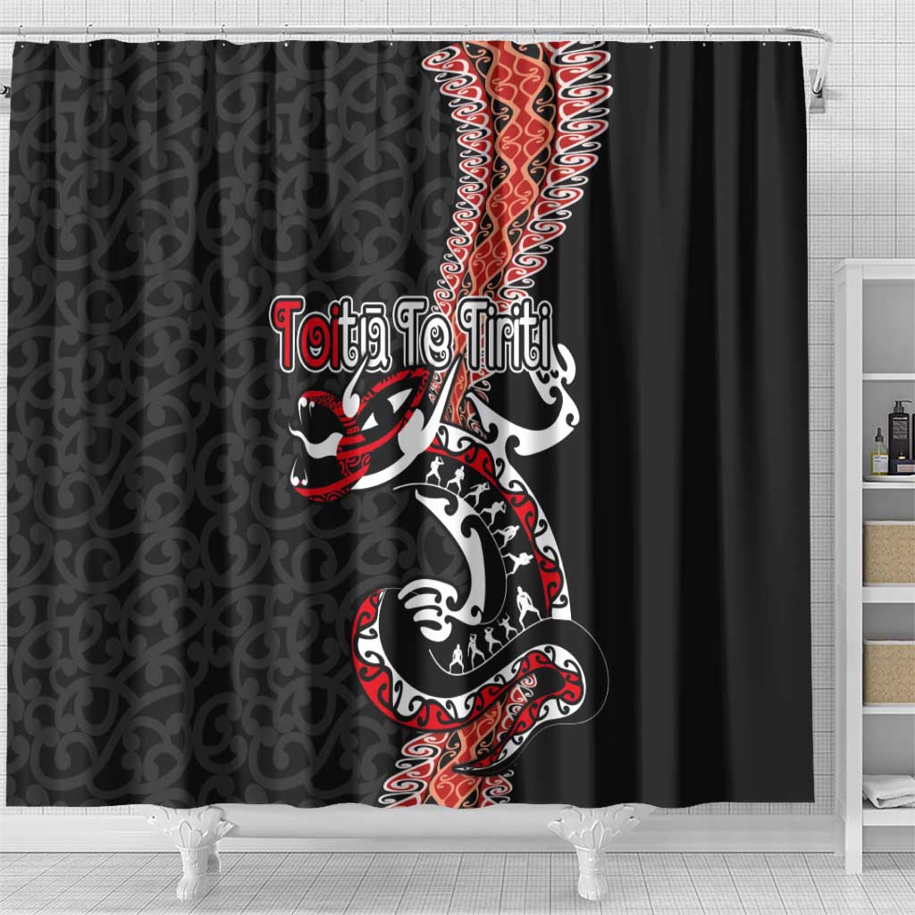 Aotearoa Toitu Te Tiriti Shower Curtain Maori Taniwha Haka - Honour the Treaty LT03
