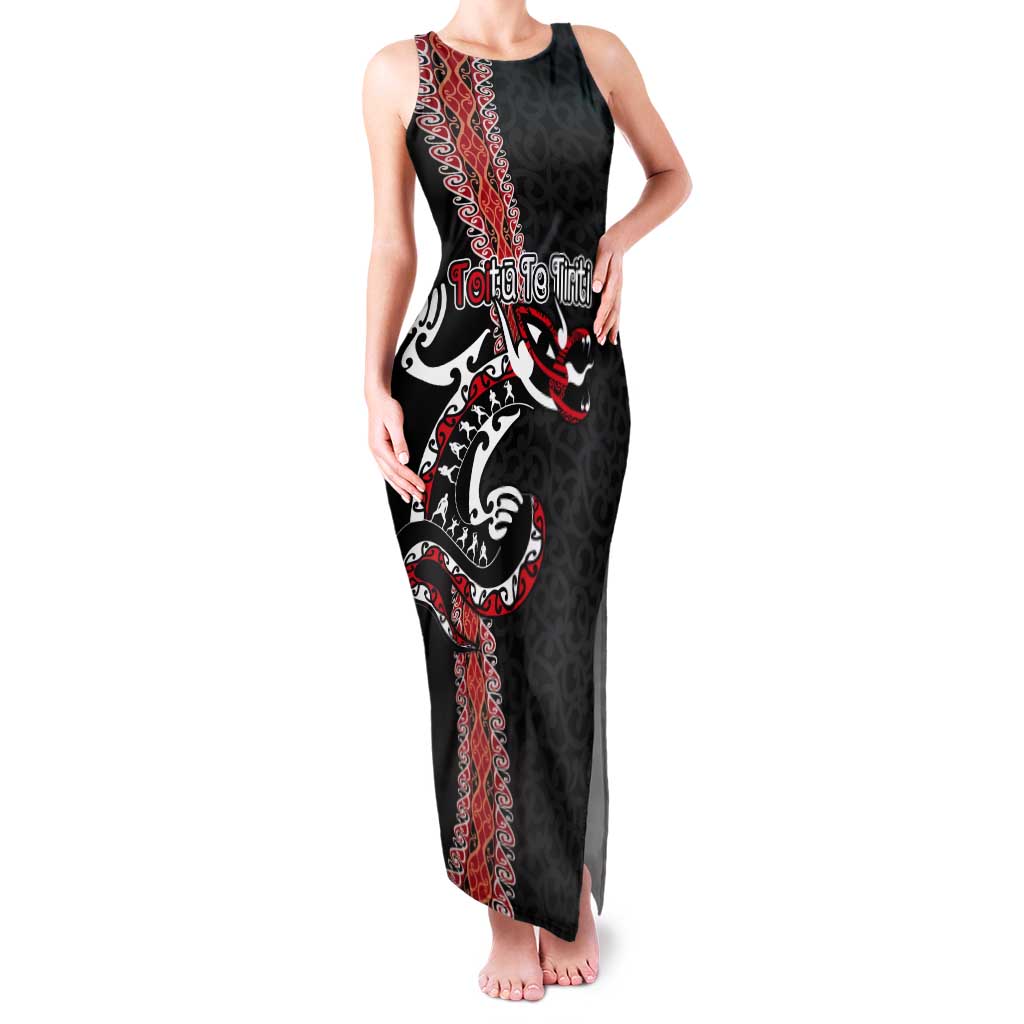 Aotearoa Toitu Te Tiriti Tank Maxi Dress Maori Taniwha Haka - Honour the Treaty LT03 Women Black - Polynesian Pride