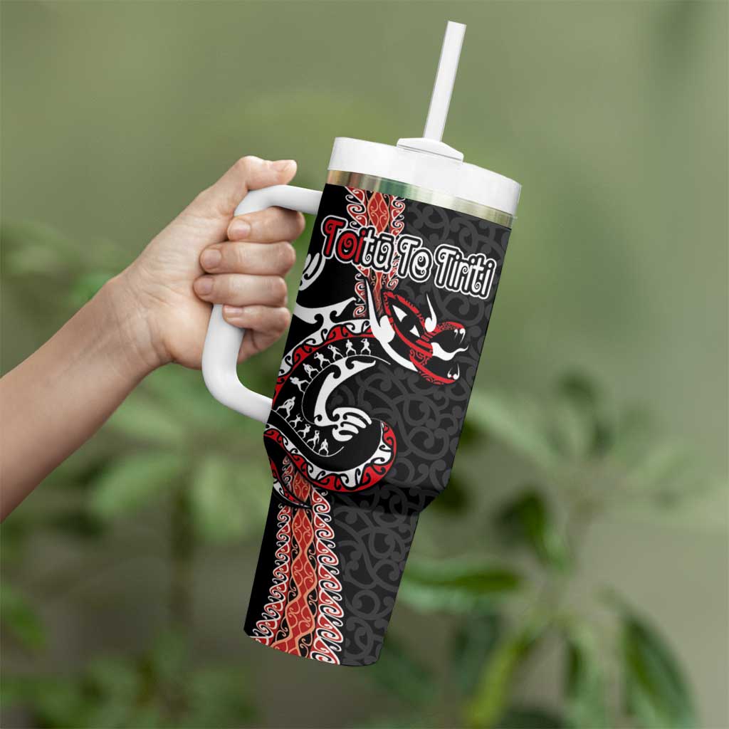 Aotearoa Toitu Te Tiriti Tumbler With Handle Maori Taniwha Haka - Honour the Treaty