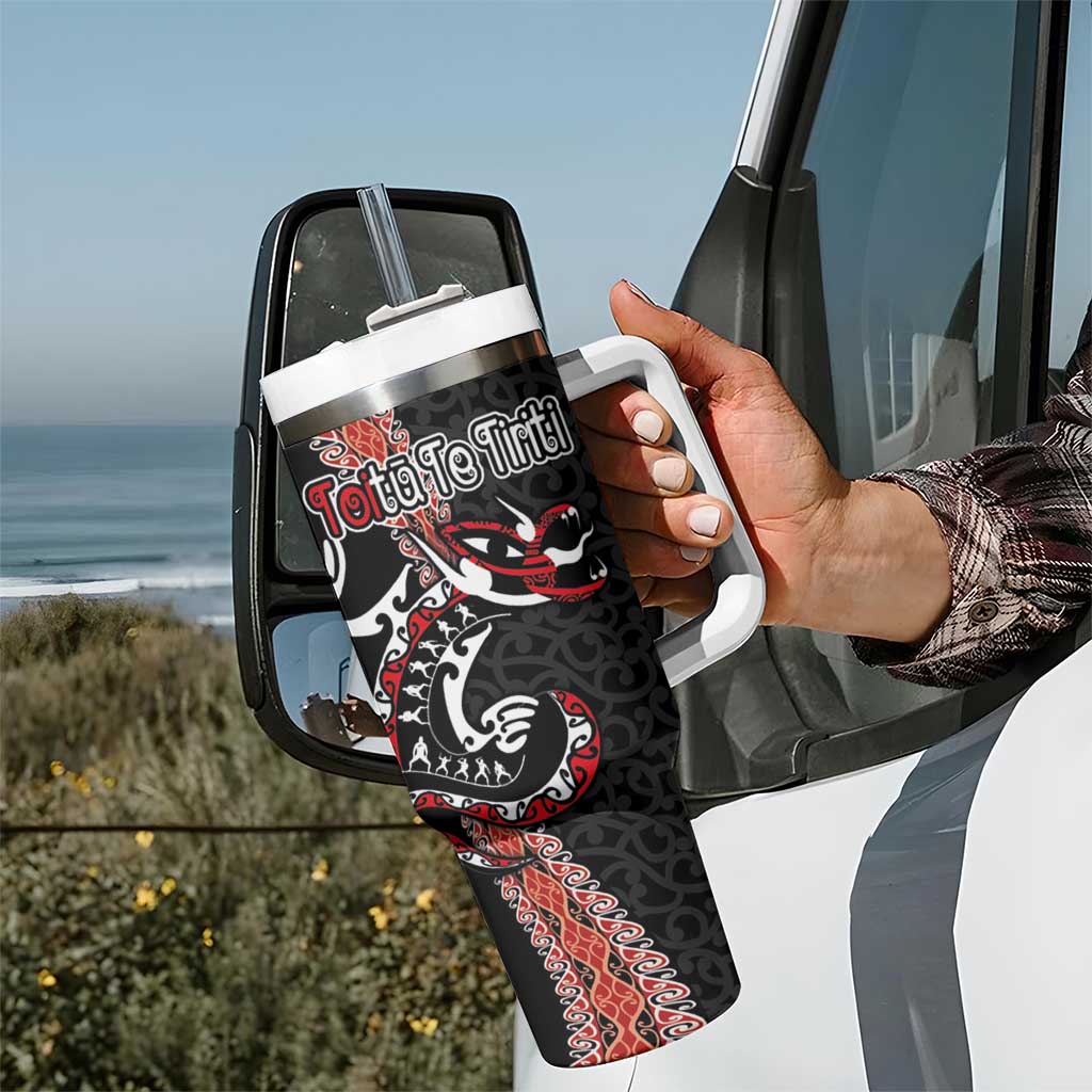 Aotearoa Toitu Te Tiriti Tumbler With Handle Maori Taniwha Haka - Honour the Treaty