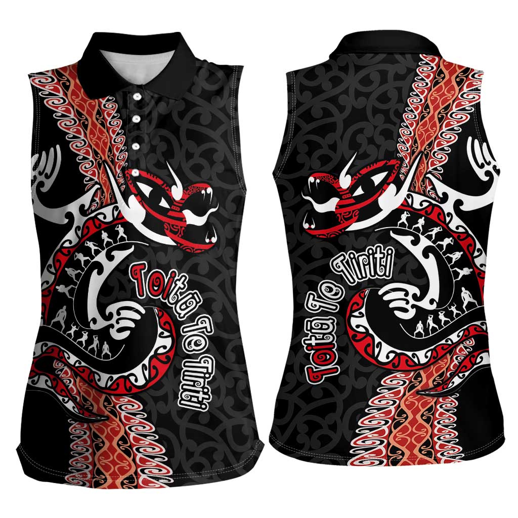 Aotearoa Toitu Te Tiriti Women Sleeveless Polo Shirt Maori Taniwha Haka - Honour the Treaty LT03