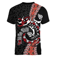 Aotearoa Toitu Te Tiriti Women V-Neck T-Shirt Maori Taniwha Haka - Honour the Treaty LT03 - Polynesian Pride