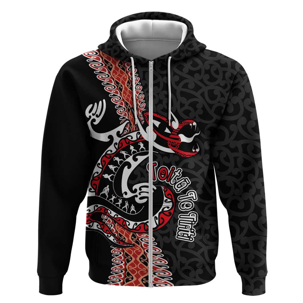 Aotearoa Toitu Te Tiriti Zip Hoodie Maori Taniwha Haka - Honour the Treaty LT03 Zip Hoodie Black - Polynesian Pride
