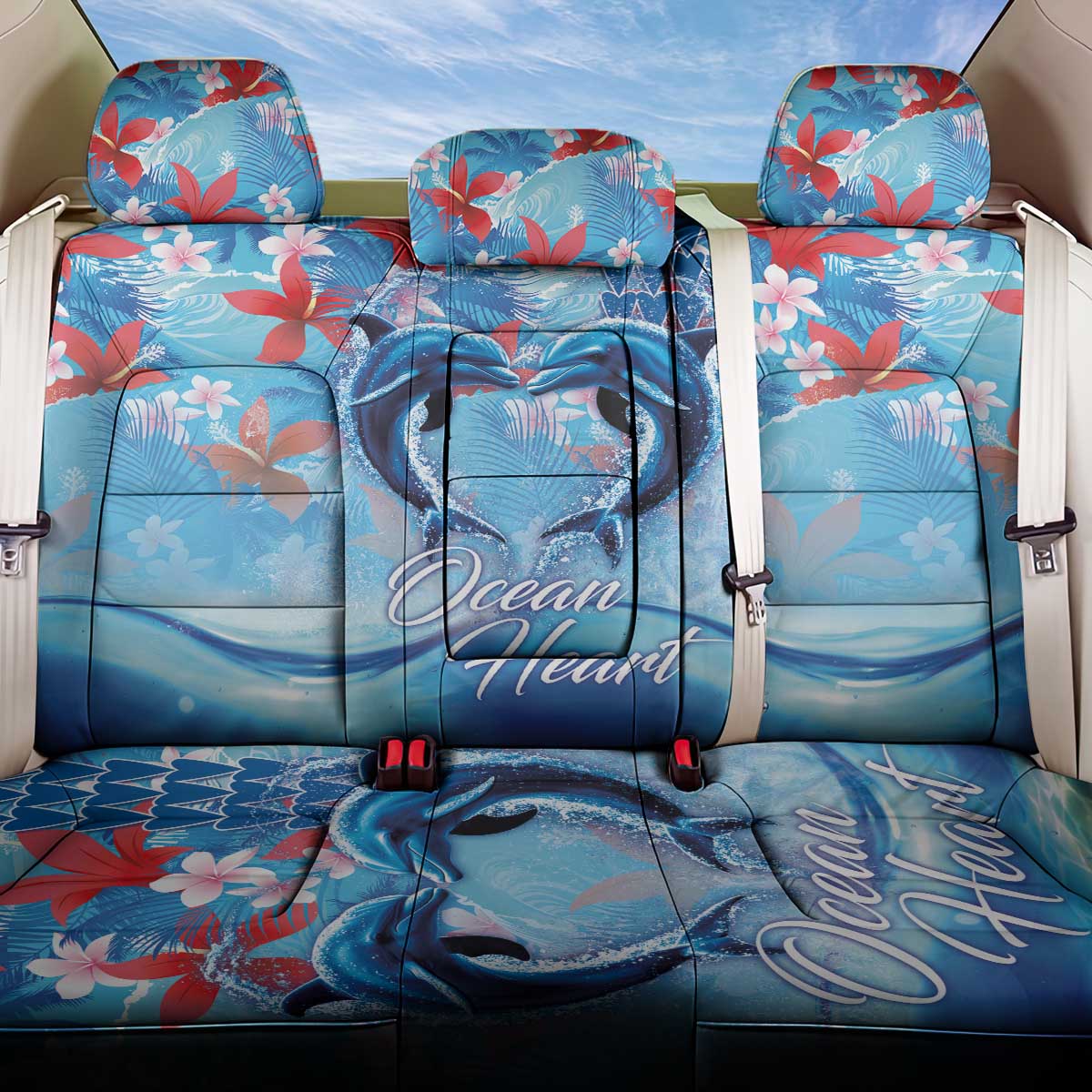 Hawaiian Dolphin Love Couple - Ocean Heart Back Car Seat Cover