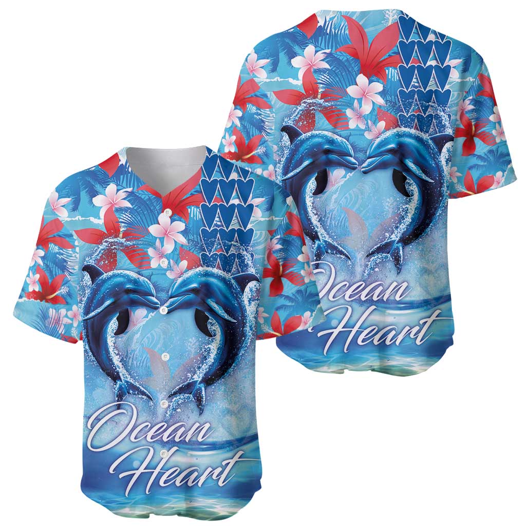 Hawaiian Dolphin Love Couple - Ocean Heart Baseball Jersey