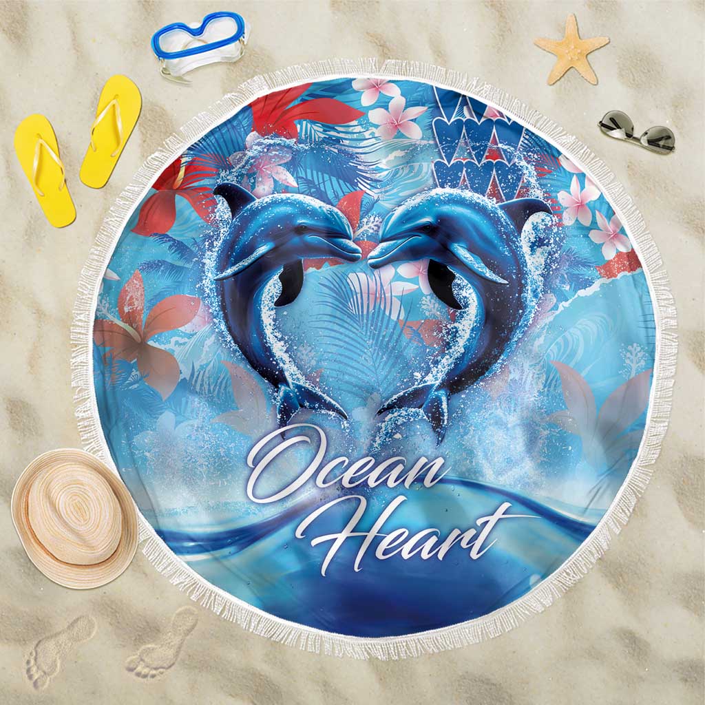 Hawaiian Dolphin Love Couple - Ocean Heart Beach Blanket