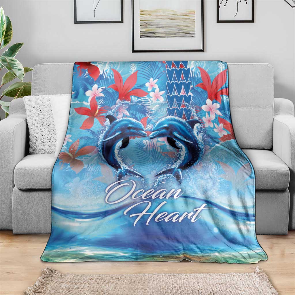 Hawaiian Dolphin Love Couple - Ocean Heart Blanket