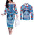 Hawaiian Dolphin Love Couple - Ocean Heart Couples Matching Off The Shoulder Long Sleeve Dress and Long Sleeve Button Shirt