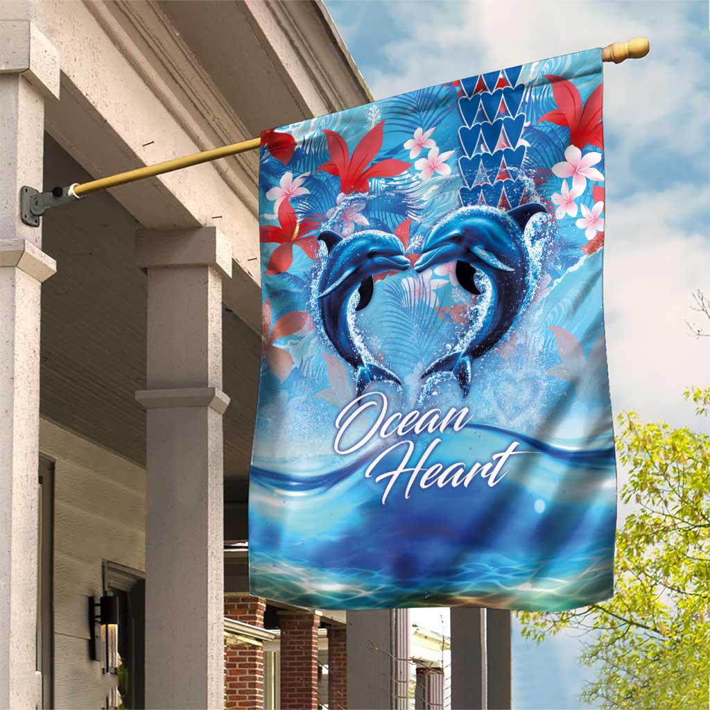 Hawaiian Dolphin Love Couple - Ocean Heart Garden Flag