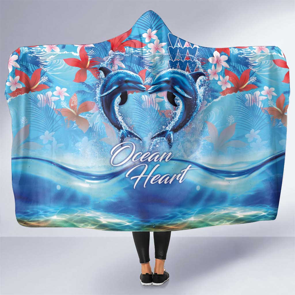 Hawaiian Dolphin Love Couple - Ocean Heart Hooded Blanket