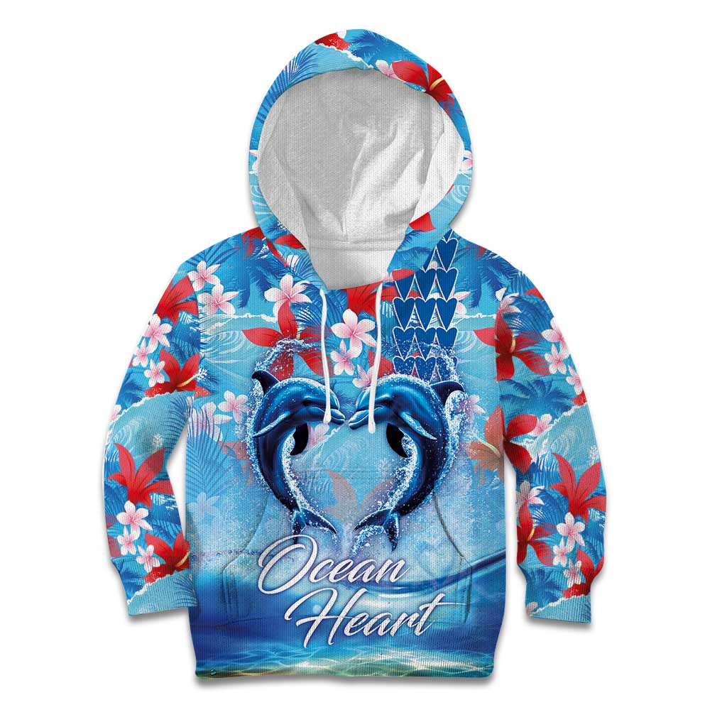 Hawaiian Dolphin Love Couple - Ocean Heart Kid Hoodie