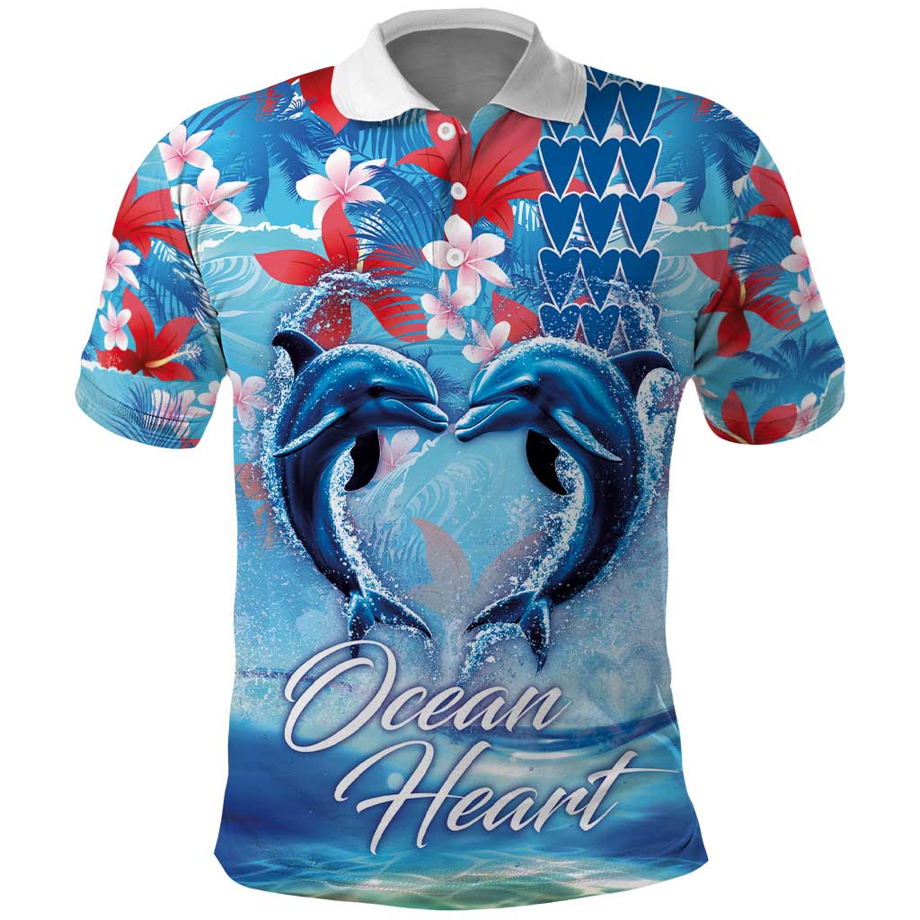 Hawaiian Dolphin Love Couple - Ocean Heart Polo Shirt