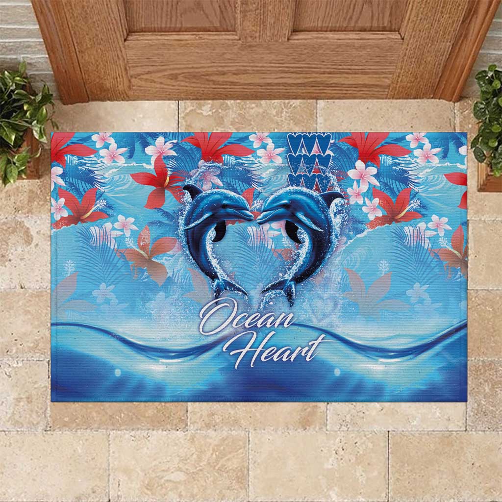 Hawaiian Dolphin Love Couple - Ocean Heart Rubber Doormat