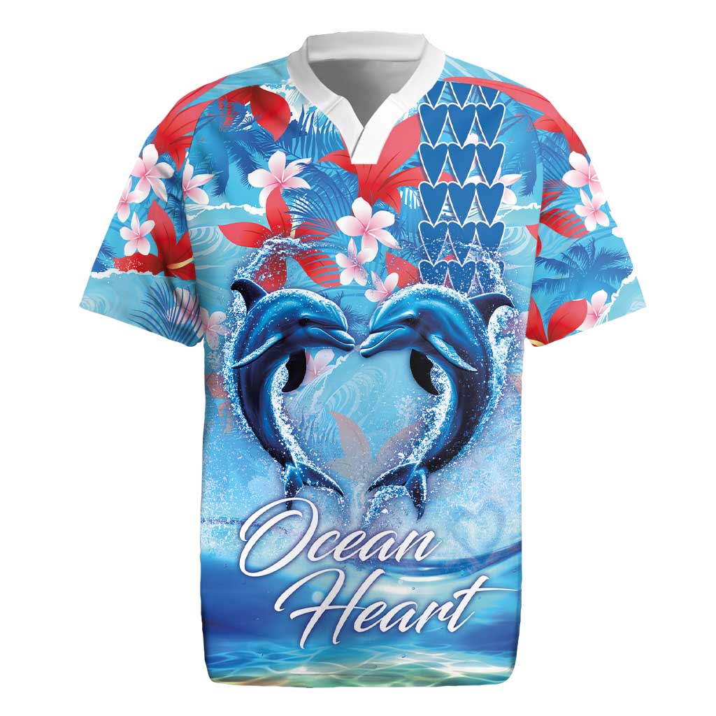 Hawaiian Dolphin Love Couple - Ocean Heart Rugby Jersey