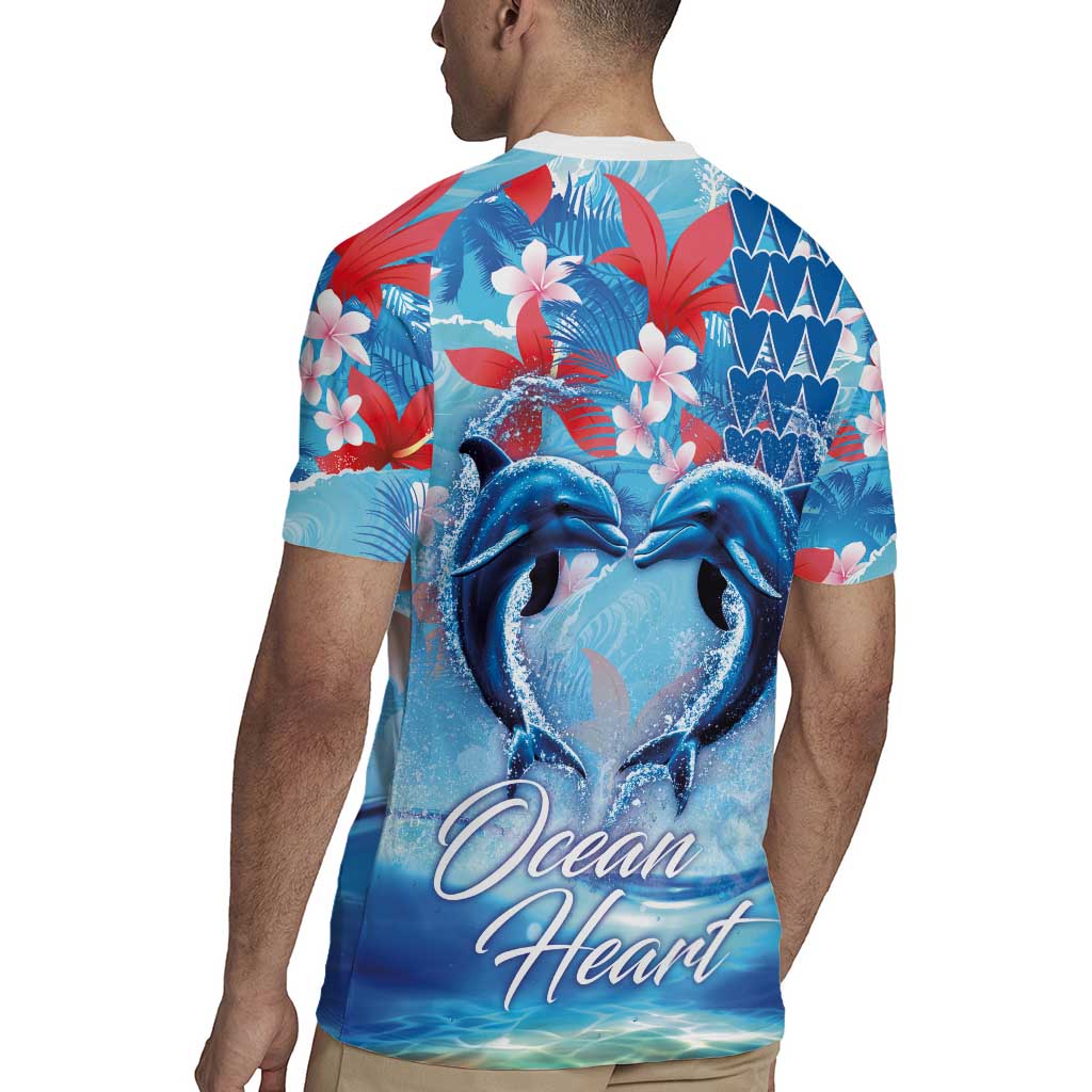 Hawaiian Dolphin Love Couple - Ocean Heart Rugby Jersey