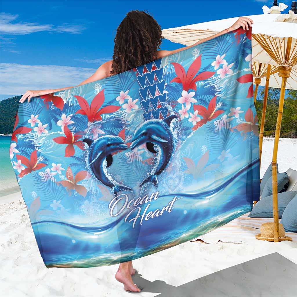 Hawaiian Dolphin Love Couple - Ocean Heart Sarong