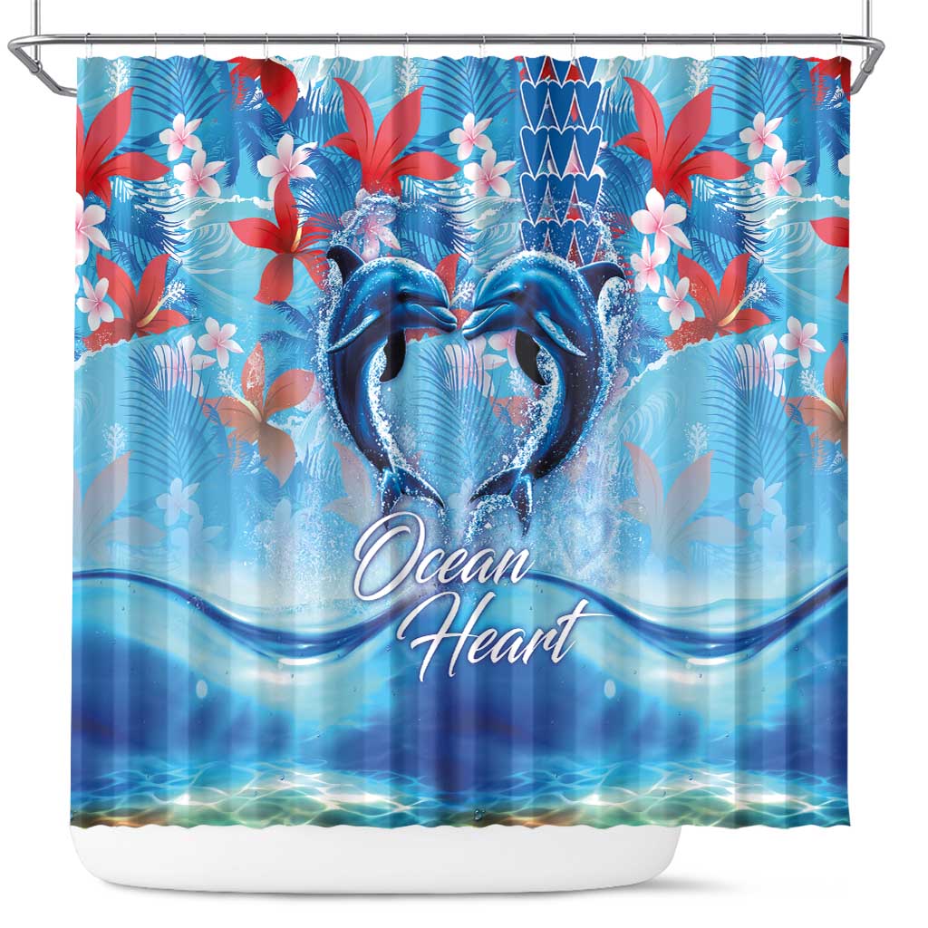 Hawaiian Dolphin Love Couple - Ocean Heart Shower Curtain