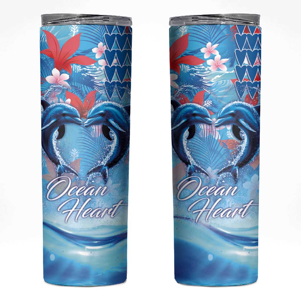 Hawaiian Dolphin Love Couple - Ocean Heart Skinny Tumbler