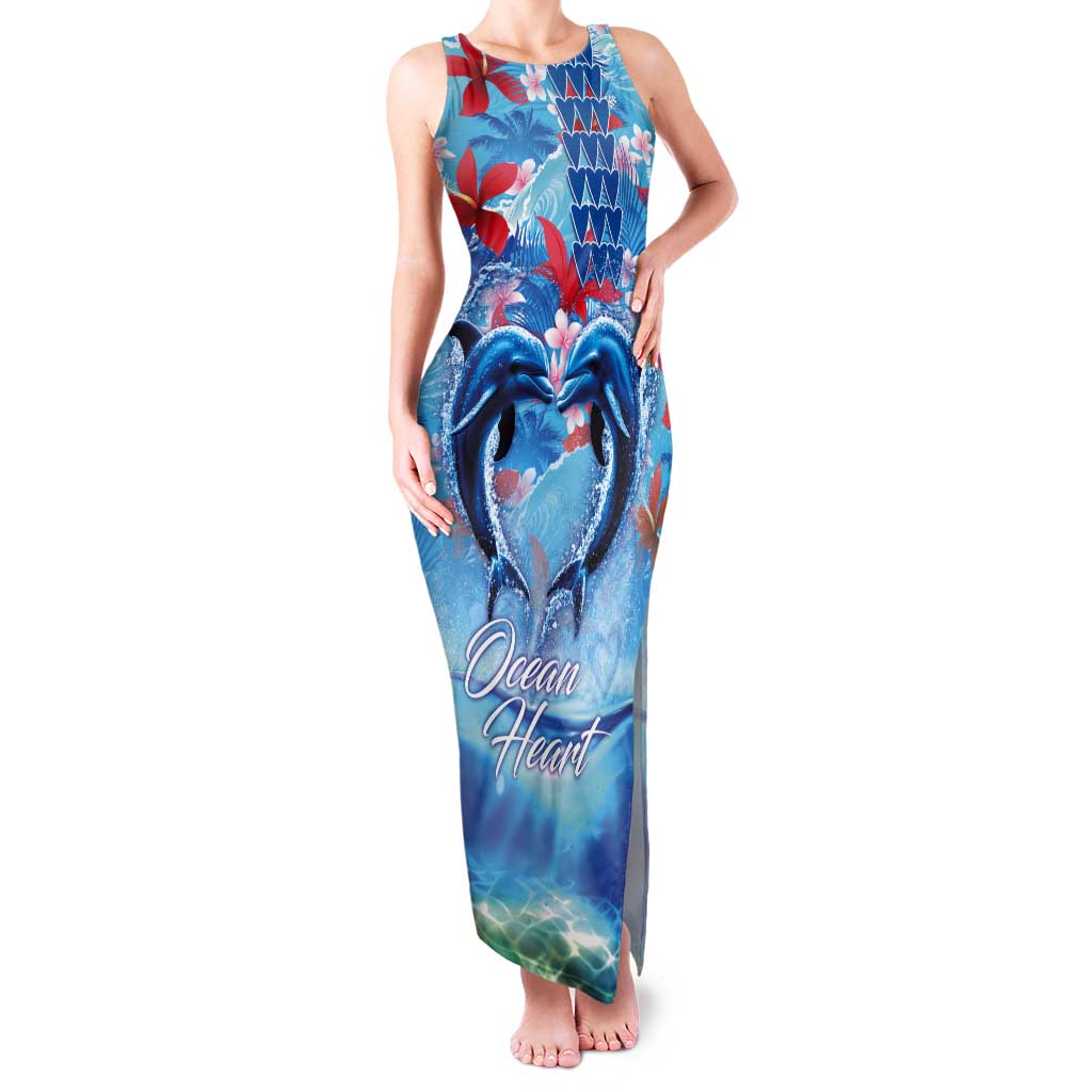 Hawaiian Dolphin Love Couple - Ocean Heart Tank Maxi Dress