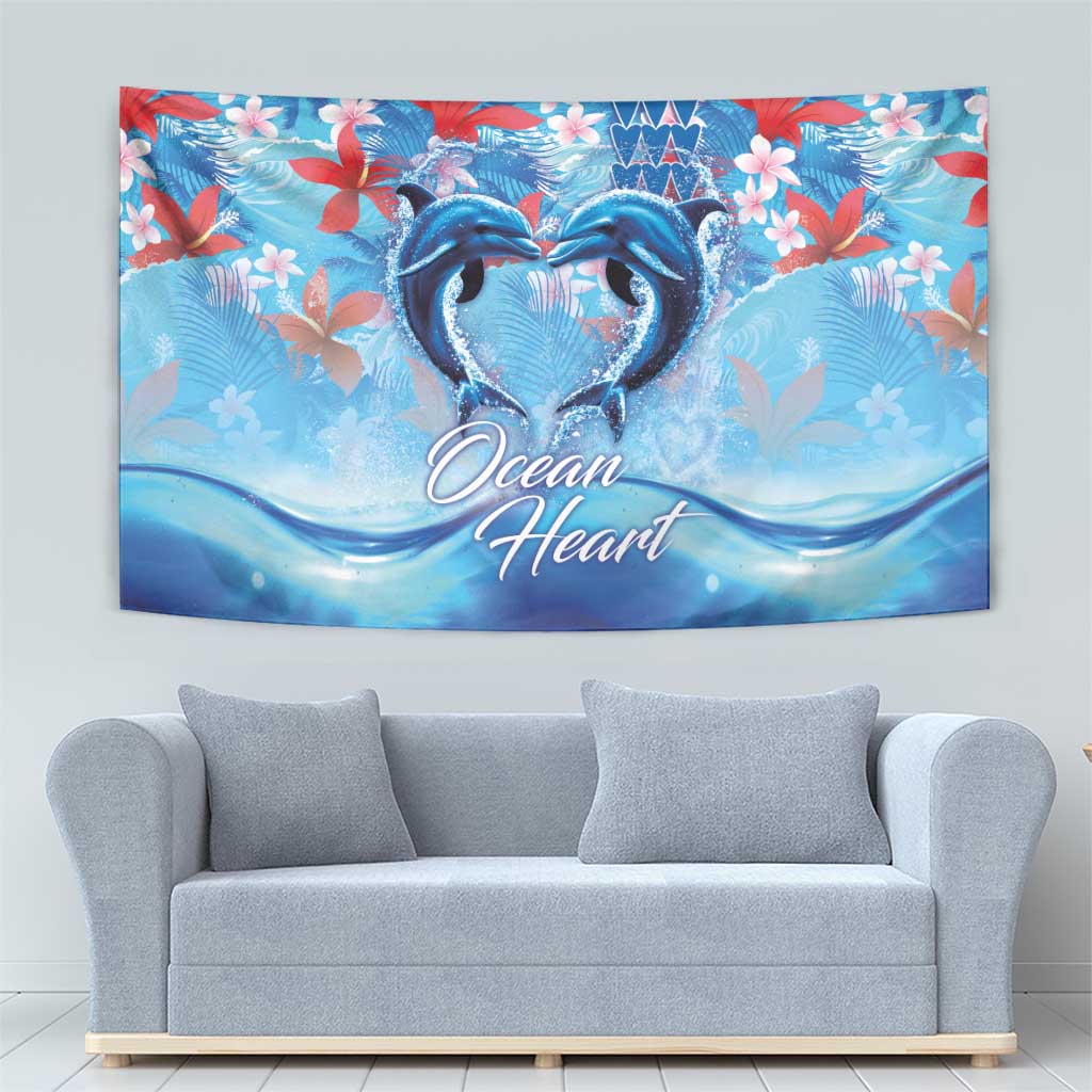 Hawaiian Dolphin Love Couple - Ocean Heart Tapestry