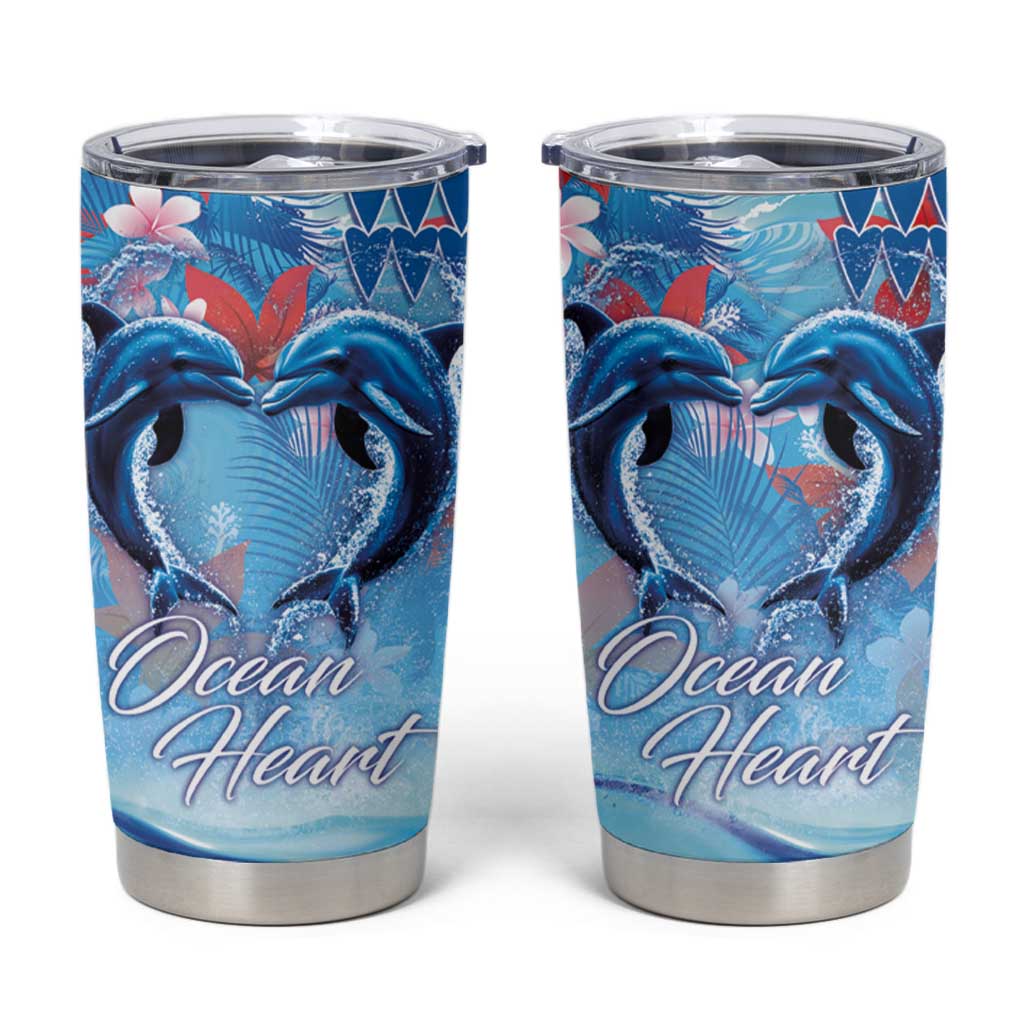 Hawaiian Dolphin Love Couple - Ocean Heart Tumbler Cup