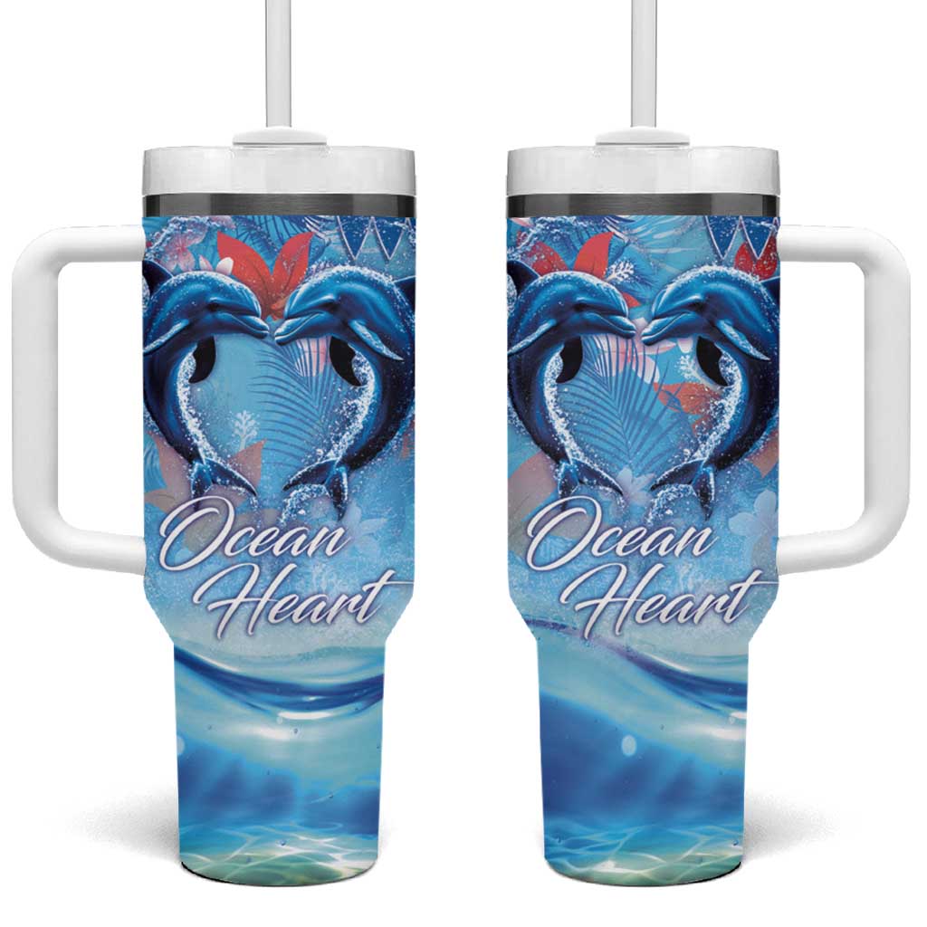 Hawaiian Dolphin Love Couple - Ocean Heart Tumbler With Handle