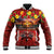 Hawaiian Turtle Love Couple Baseball Jacket Ocean Serenade - Honu Honi Ihu with Hibiscus and Romantic Sunset Red Color