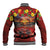 Hawaiian Turtle Love Couple Baseball Jacket Ocean Serenade - Honu Honi Ihu with Hibiscus and Romantic Sunset Red Color