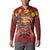 Hawaiian Turtle Love Couple Button Sweatshirt Ocean Serenade - Honu Honi Ihu with Hibiscus and Romantic Sunset Red Color