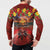 Hawaiian Turtle Love Couple Button Sweatshirt Ocean Serenade - Honu Honi Ihu with Hibiscus and Romantic Sunset Red Color