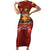 Hawaiian Turtle Love Couple Family Matching Short Sleeve Bodycon Dress and Hawaiian Shirt Ocean Serenade - Honu Honi Ihu with Hibiscus and Romantic Sunset Red Color