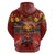 Hawaiian Turtle Love Couple Hoodie Ocean Serenade - Honu Honi Ihu with Hibiscus and Romantic Sunset Red Color