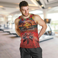 Hawaiian Turtle Love Couple Men Tank Top Ocean Serenade - Honu Honi Ihu with Hibiscus and Romantic Sunset Red Color LT03 Red - Polynesian Pride