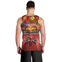 Hawaiian Turtle Love Couple Men Tank Top Ocean Serenade - Honu Honi Ihu with Hibiscus and Romantic Sunset Red Color LT03 - Polynesian Pride