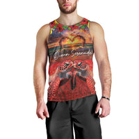 Hawaiian Turtle Love Couple Men Tank Top Ocean Serenade - Honu Honi Ihu with Hibiscus and Romantic Sunset Red Color LT03 - Polynesian Pride