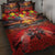 Hawaiian Turtle Love Couple Quilt Bed Set Ocean Serenade - Honu Honi Ihu with Hibiscus and Romantic Sunset Red Color