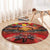 Hawaiian Turtle Love Couple Round Carpet Ocean Serenade - Honu Honi Ihu with Hibiscus and Romantic Sunset Red Color