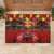 Hawaiian Turtle Love Couple Rubber Doormat Ocean Serenade - Honu Honi Ihu with Hibiscus and Romantic Sunset Red Color