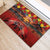 Hawaiian Turtle Love Couple Rubber Doormat Ocean Serenade - Honu Honi Ihu with Hibiscus and Romantic Sunset Red Color