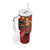 Hawaiian Turtle Love Couple Tumbler With Handle Ocean Serenade - Honu Honi Ihu with Hibiscus and Romantic Sunset Red Color