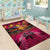 Hawaiian Turtle Love Couple Area Rug Ocean Serenade - Honu Honi Ihu with Hibiscus and Romantic Sunset Pink Color