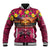 Hawaiian Turtle Love Couple Baseball Jacket Ocean Serenade - Honu Honi Ihu with Hibiscus and Romantic Sunset Pink Color